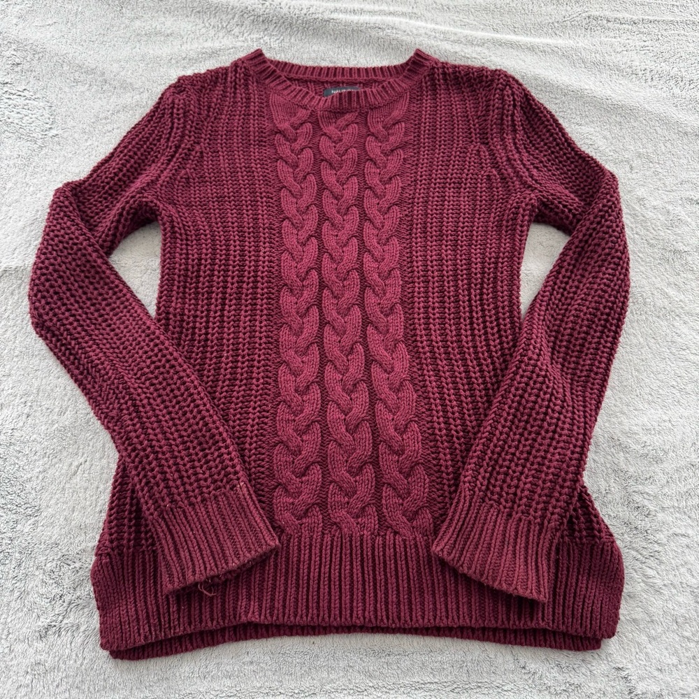 Nautica Women's‎ Cable Knit Sweater Red Maroon Size Small Classic Warm EUC